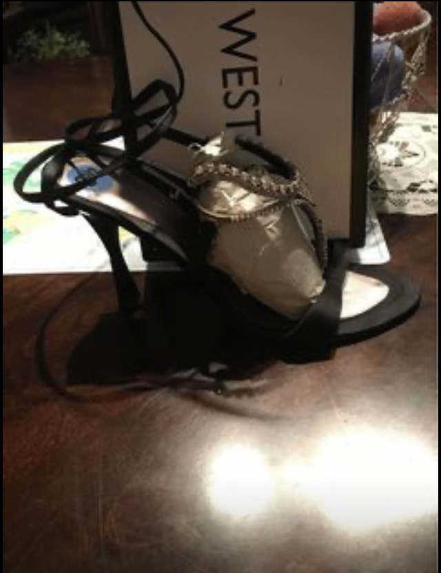 Nine West black satin with crystals with ankle strip wires image indicator(3)