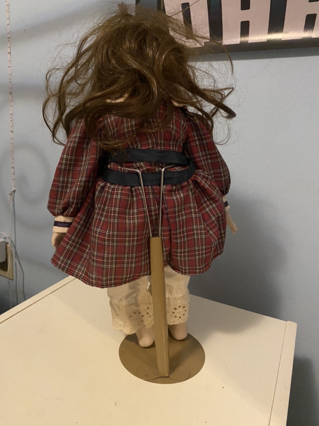 Vintage porcelain doll on stand - photo 2