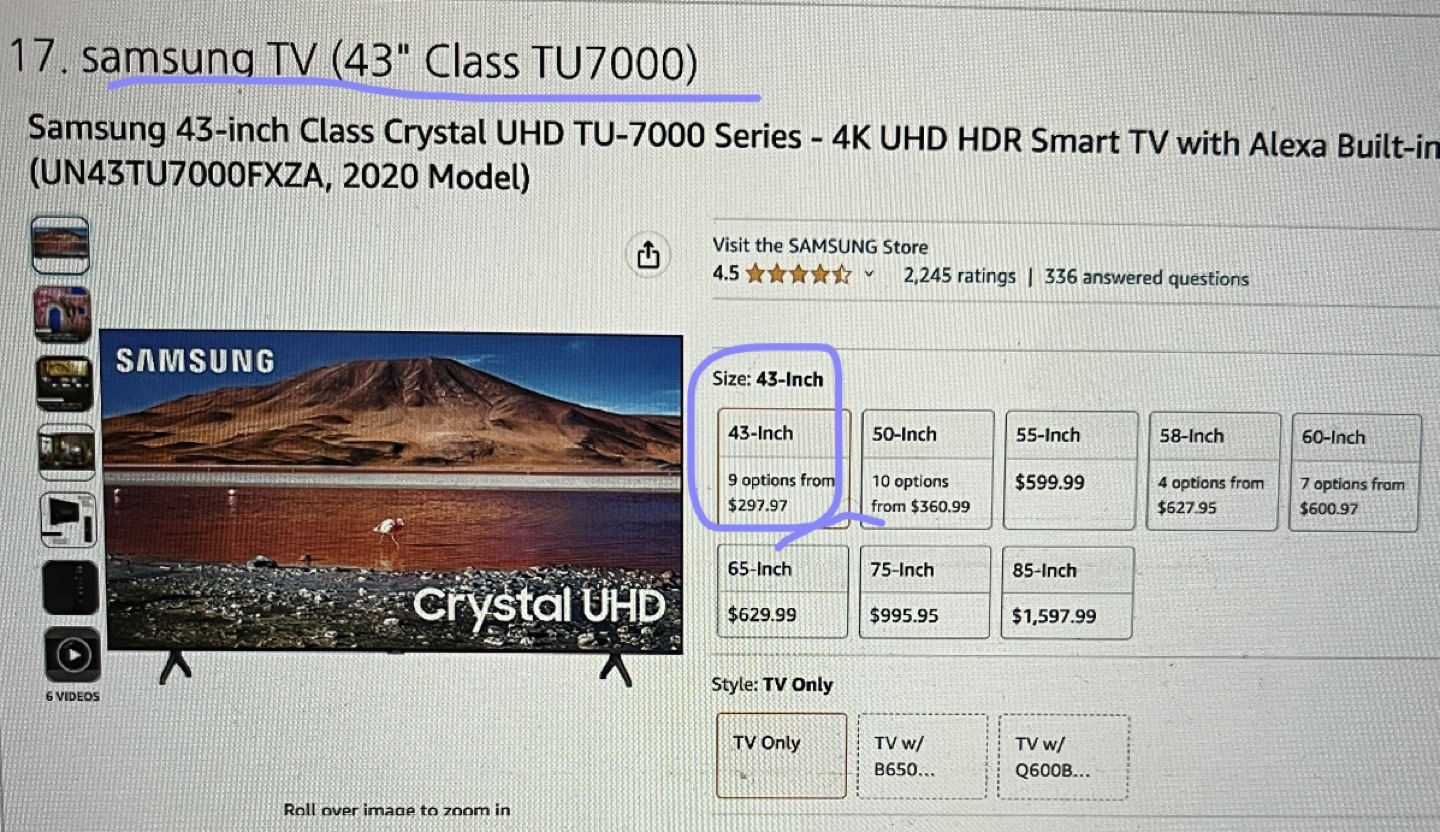 Samsung TV / 43” class TU7000