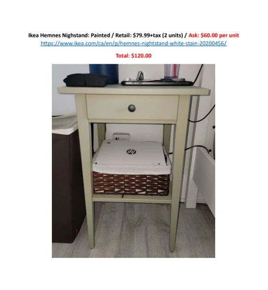 MOVING SALE: Night Stand: Ikea Hemnes Nighstand: Painted thumbnail