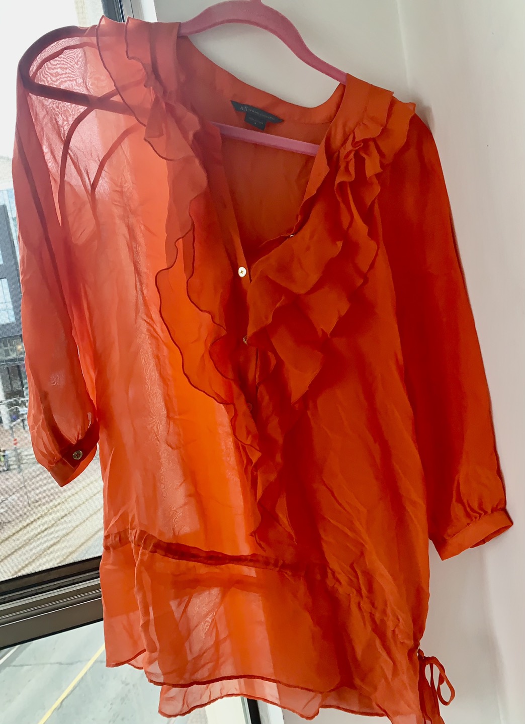 Silk Armani Exchange Orange Sheer Blouse thumbnail