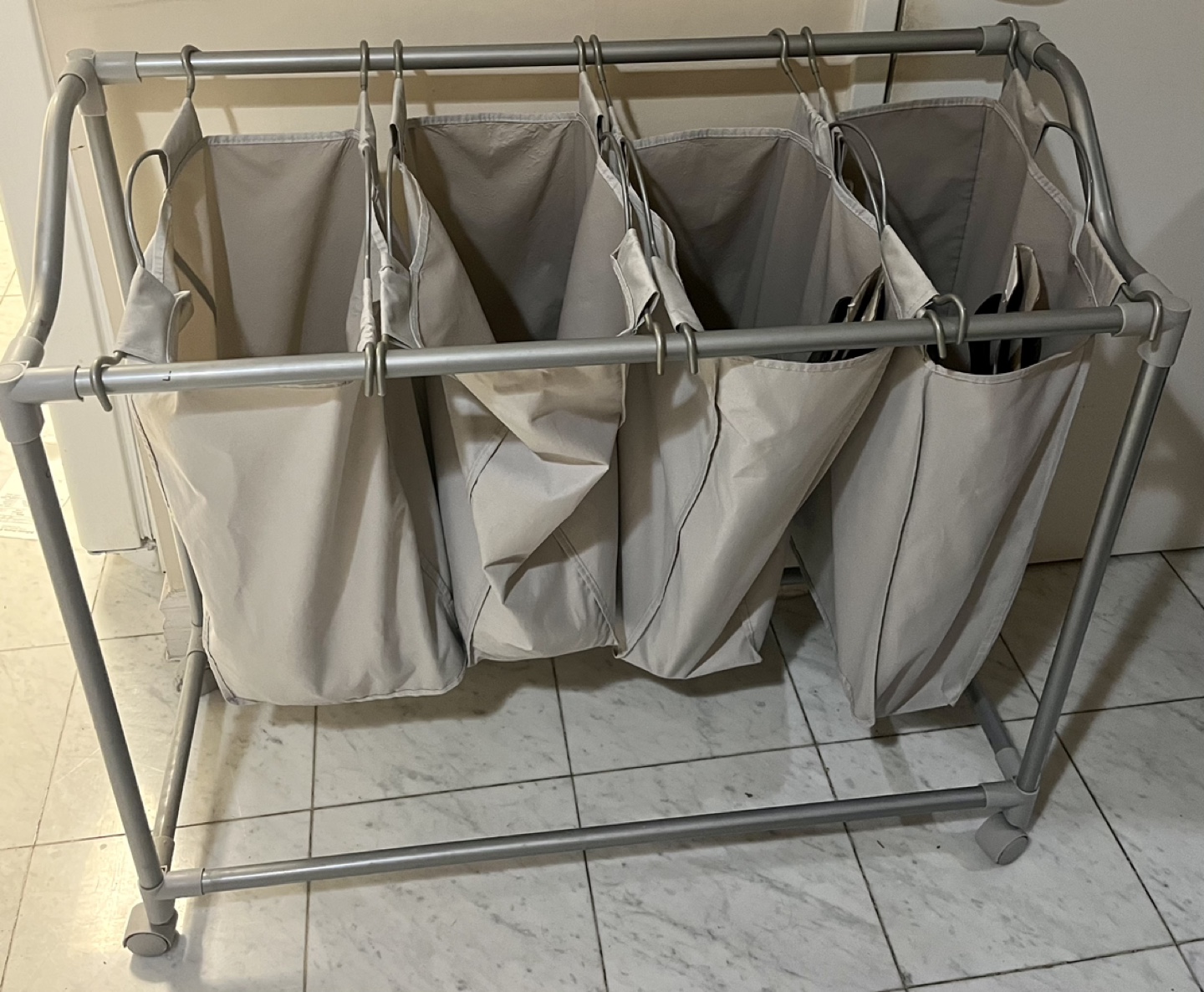 4-Bag Rolling Laundry Sorter Storage Cart with wheels