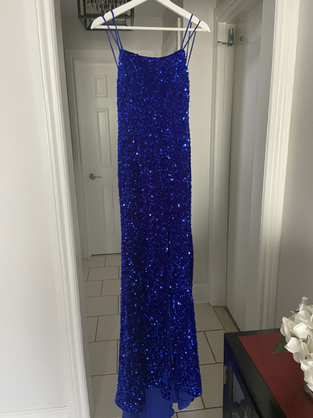 New, Royal Blue, sequin dress with side slit, low back - photo 2