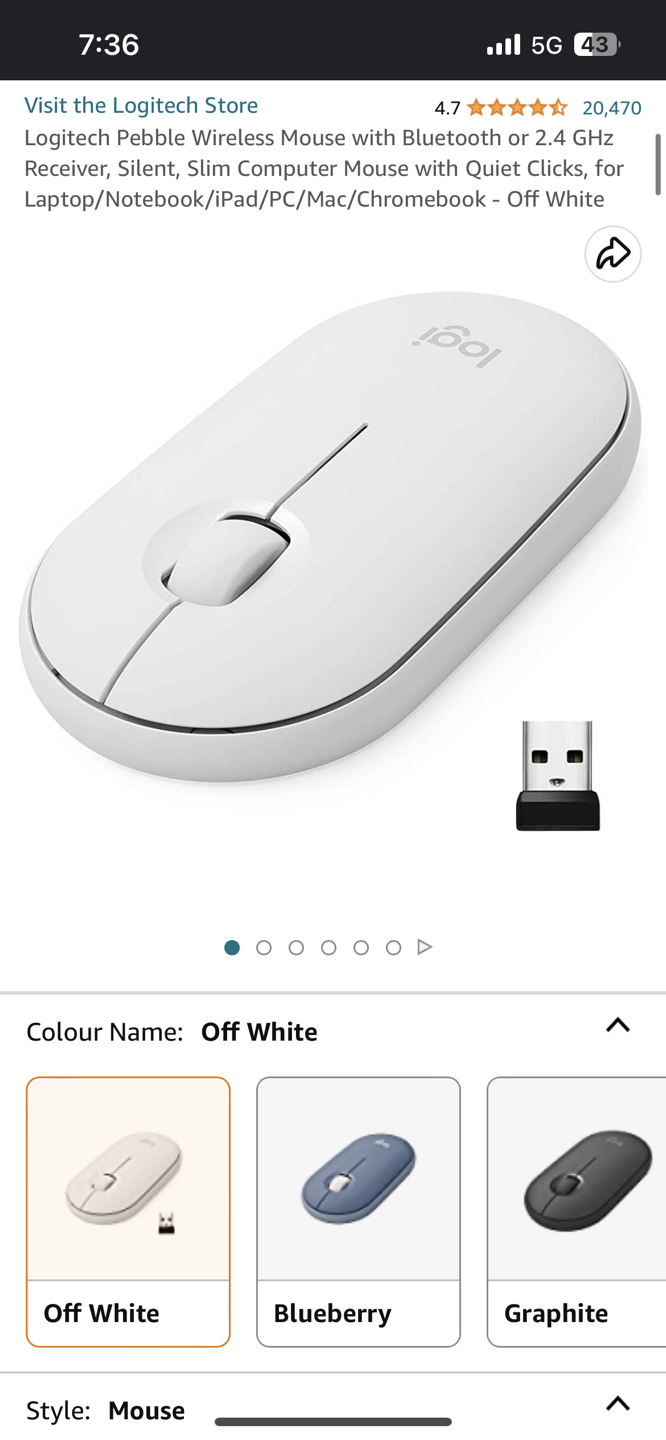 Logitech White Pebble Wireless Mouse thumbnail