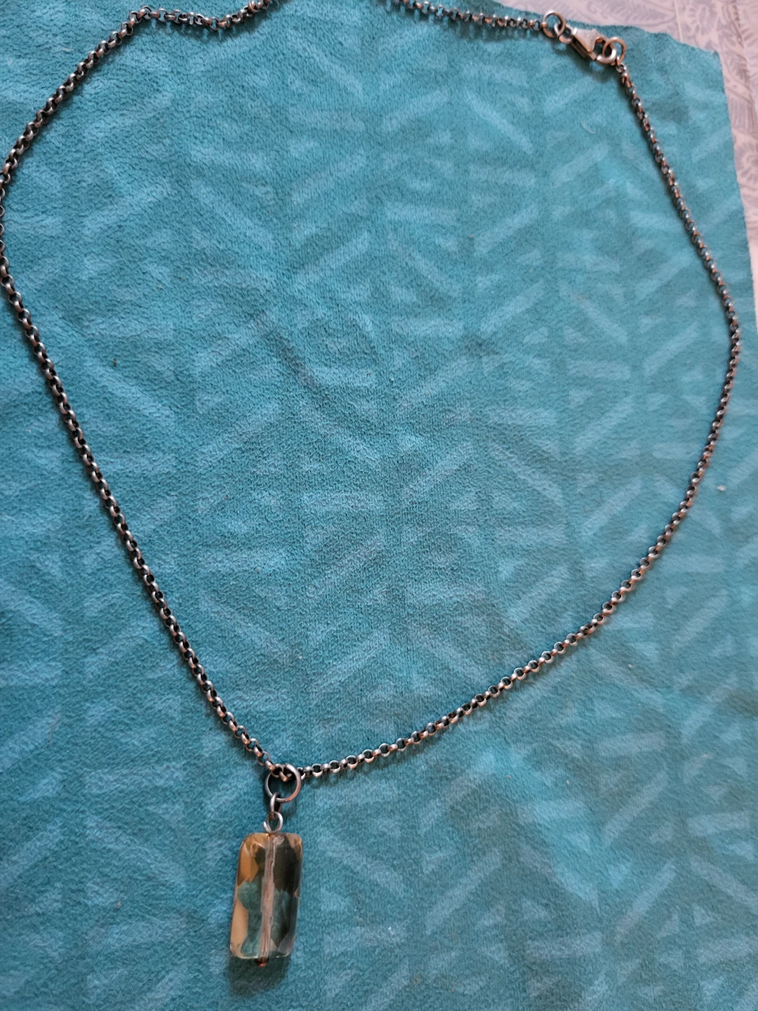 silver choker necklace with smoky quartz charm