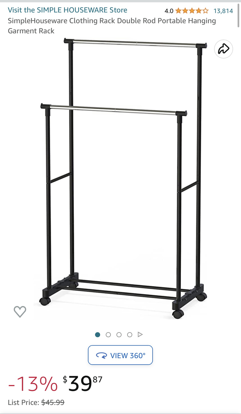 Double rod portable clothing rack