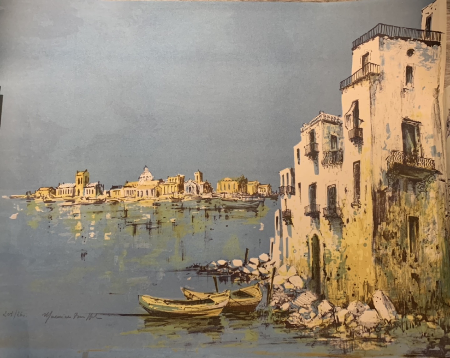 Villa on Water Signed Lithograph by Artist