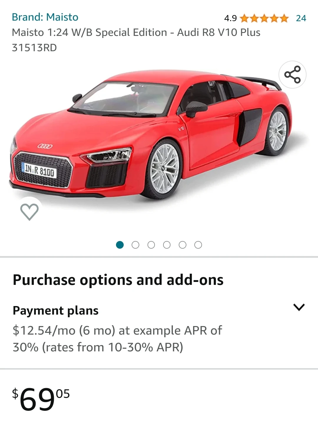 Audi R8 V10 plus special edition diecast metal model car 1:24