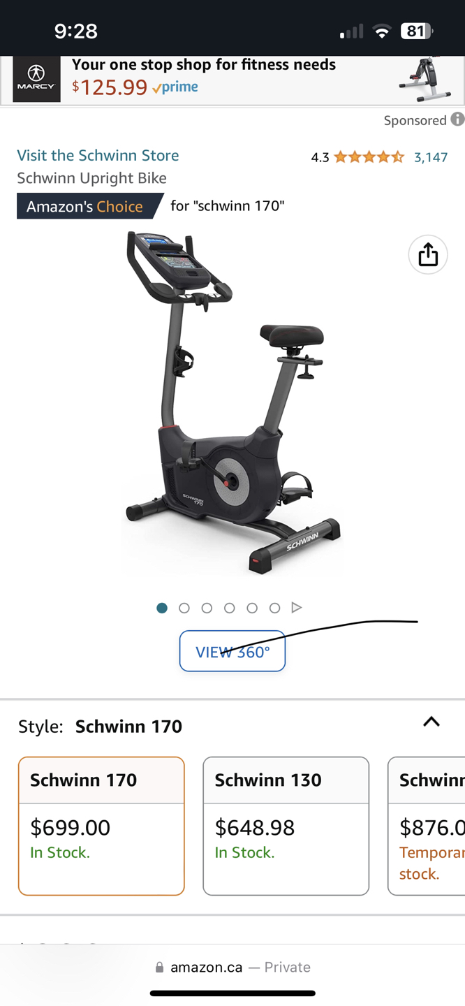 Schwinn 170 Upright Bike (Exercise Bike)