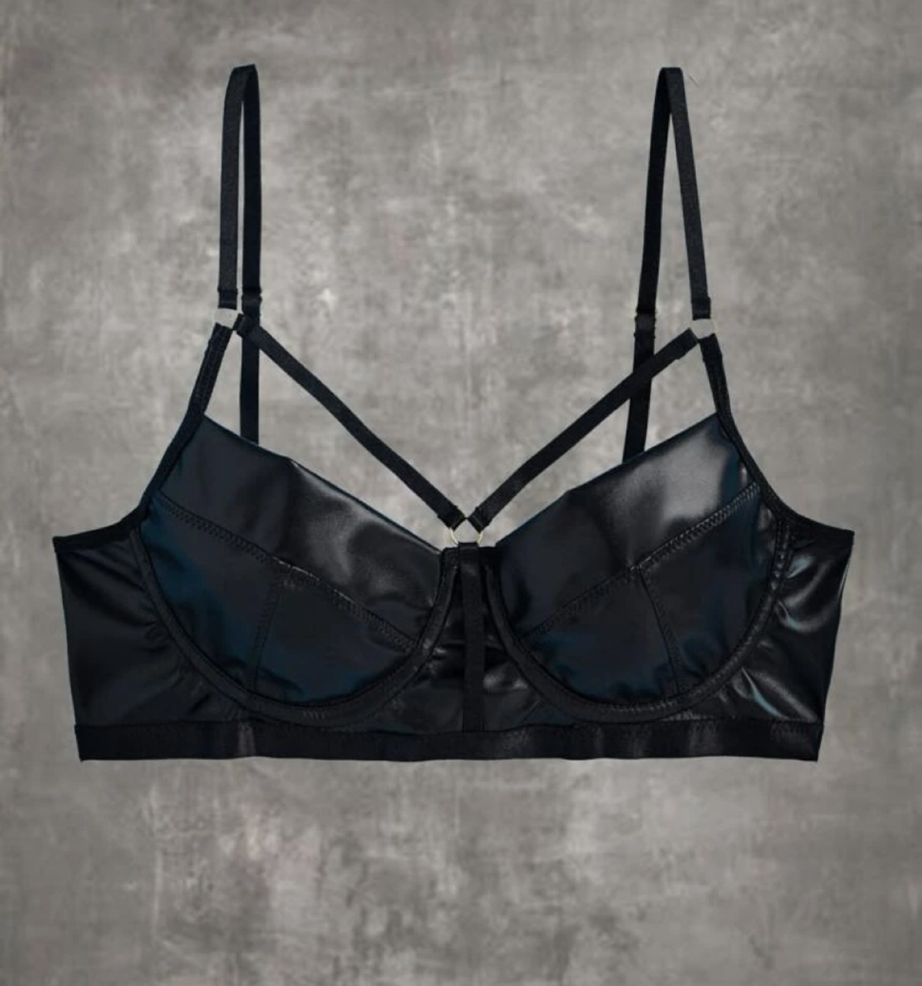 Faux Leather Strappy Bra