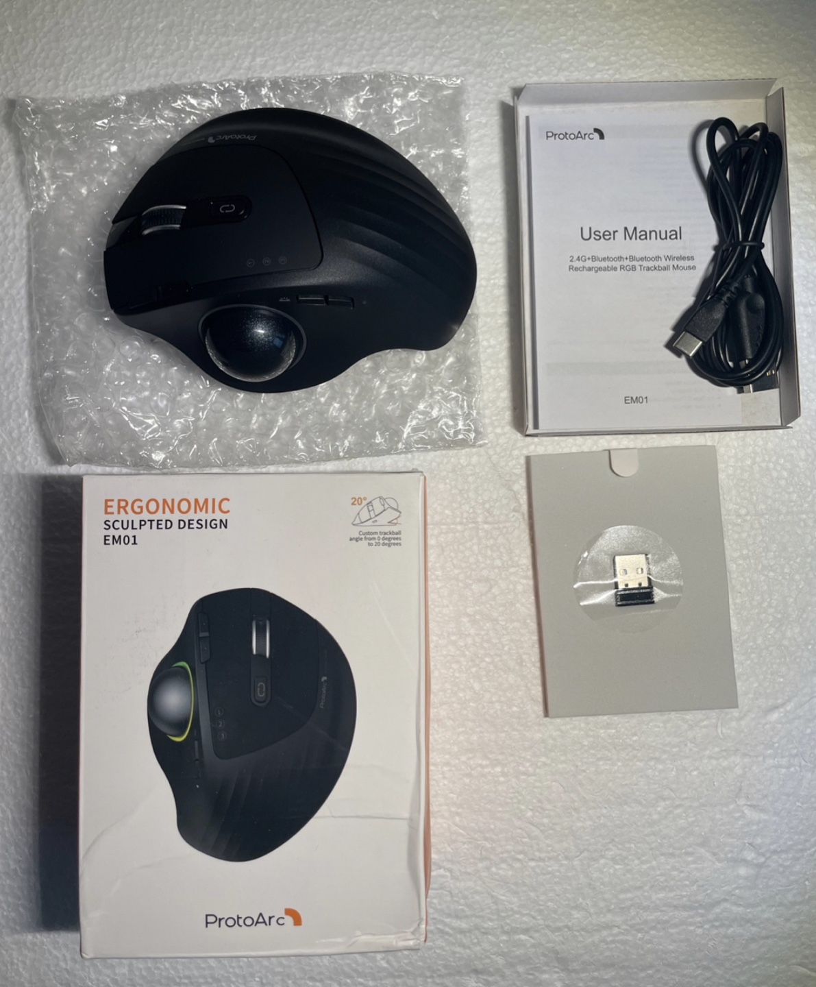 RGB Wireless Mouse ProtoArc Ergonomic Rechargeable Rollerball image indicator(2)