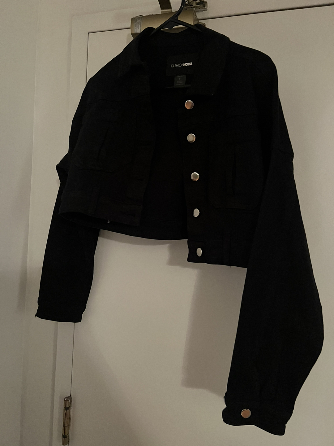 Crop black jean jacket thumbnail