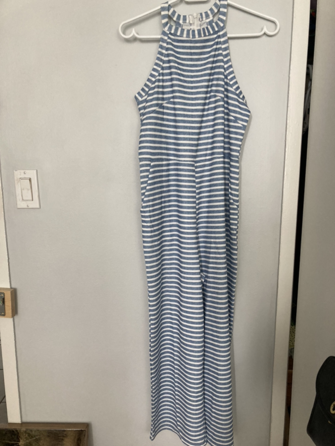 Romper Blue and White Striped.  No tag size small thumbnail