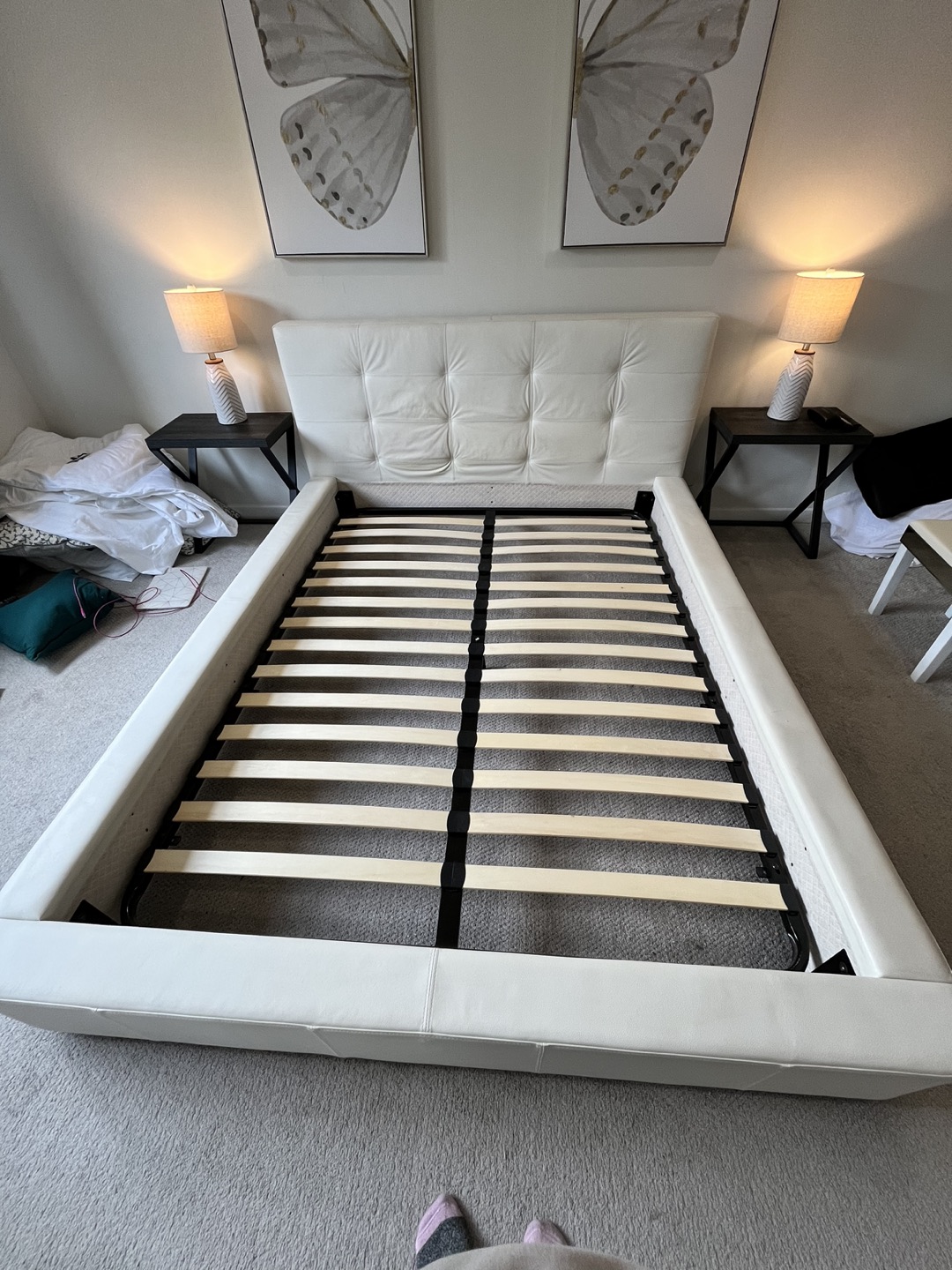 White leather Queen bed frame - photo 3