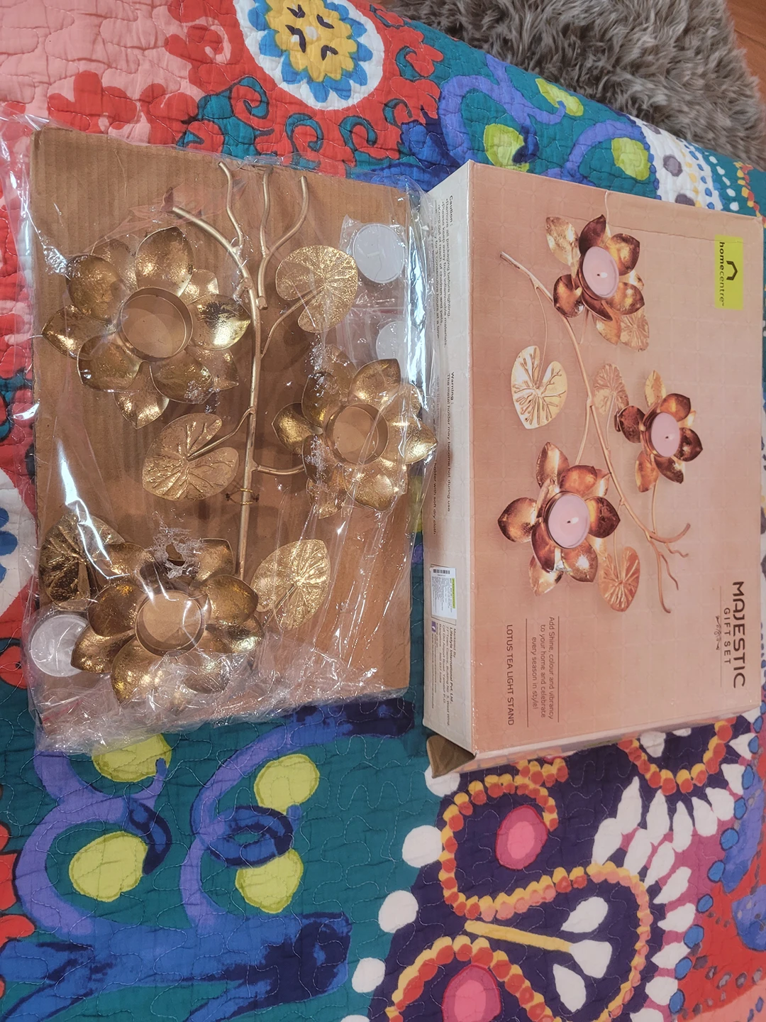 beautiful tea light stand golden Diwali gift brand new image indicator(2)