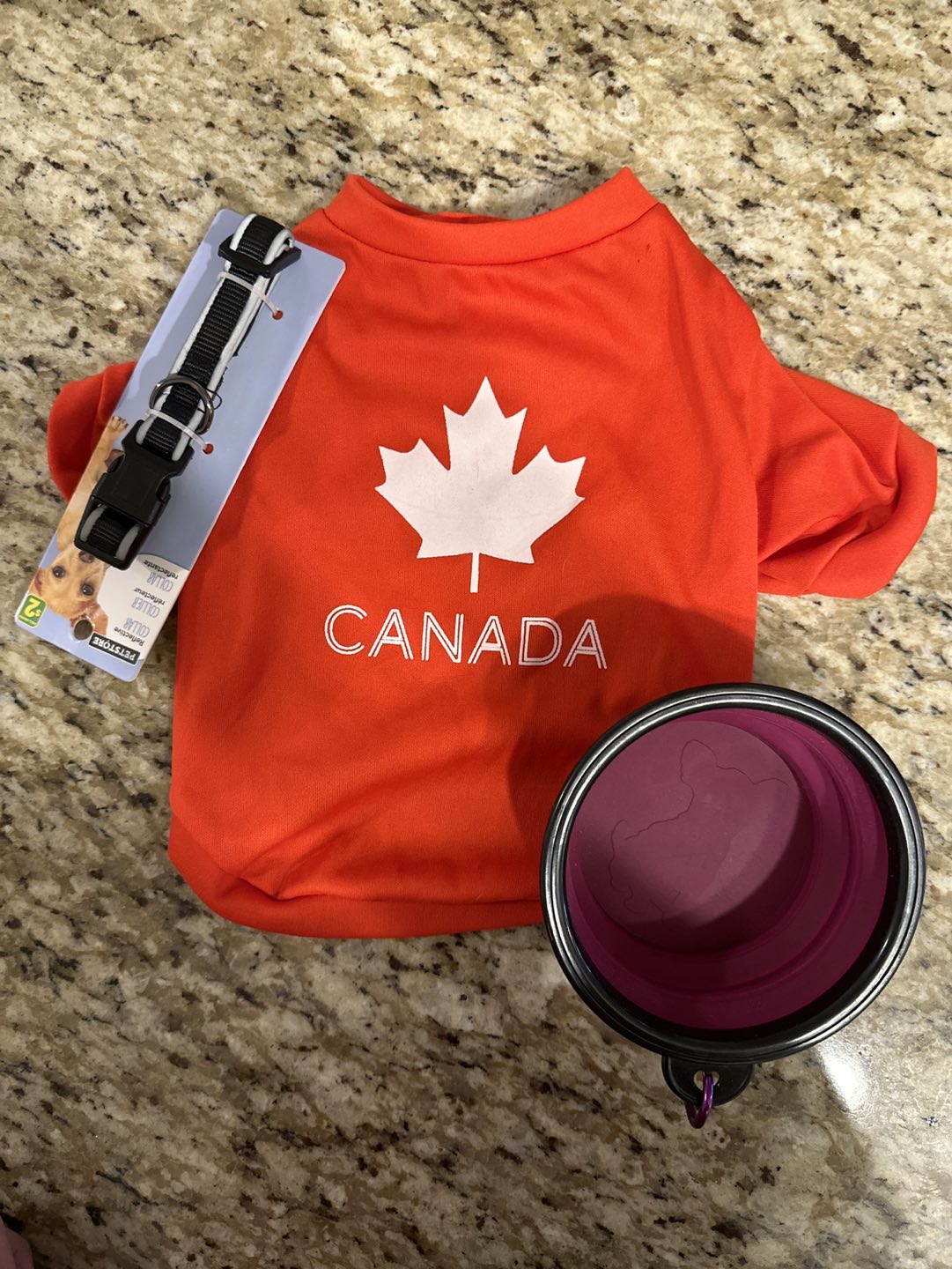 Dog accessories- water bowl - leash - canada shirt thumbnail