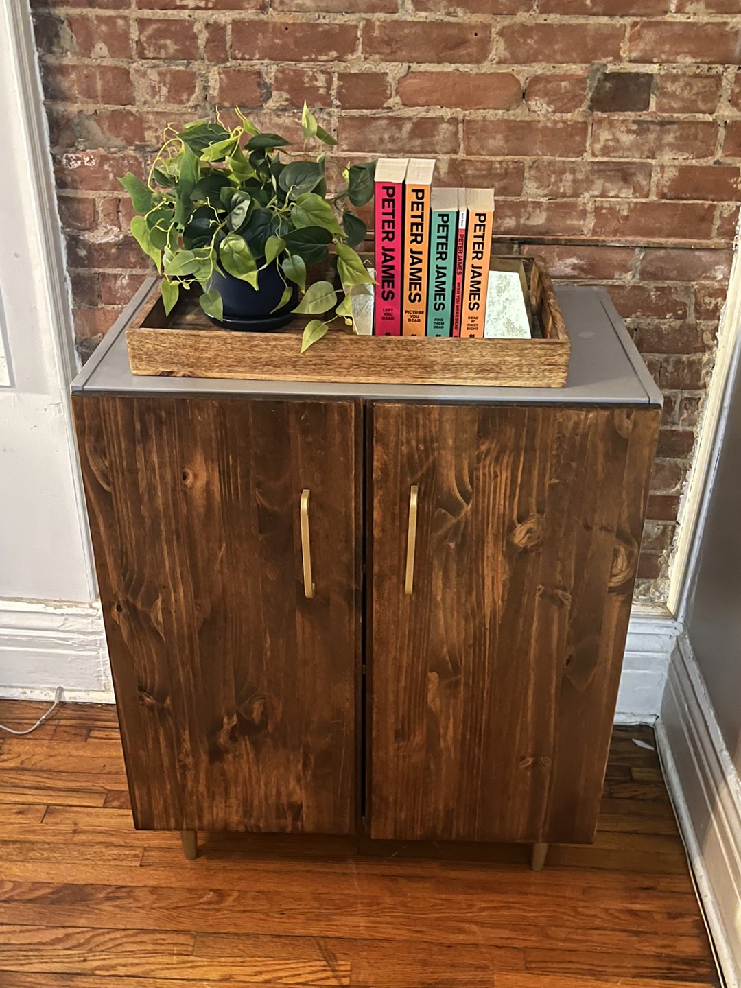 Living Room Cabinet - Two Shelves - Grey & Walnut thumbnail