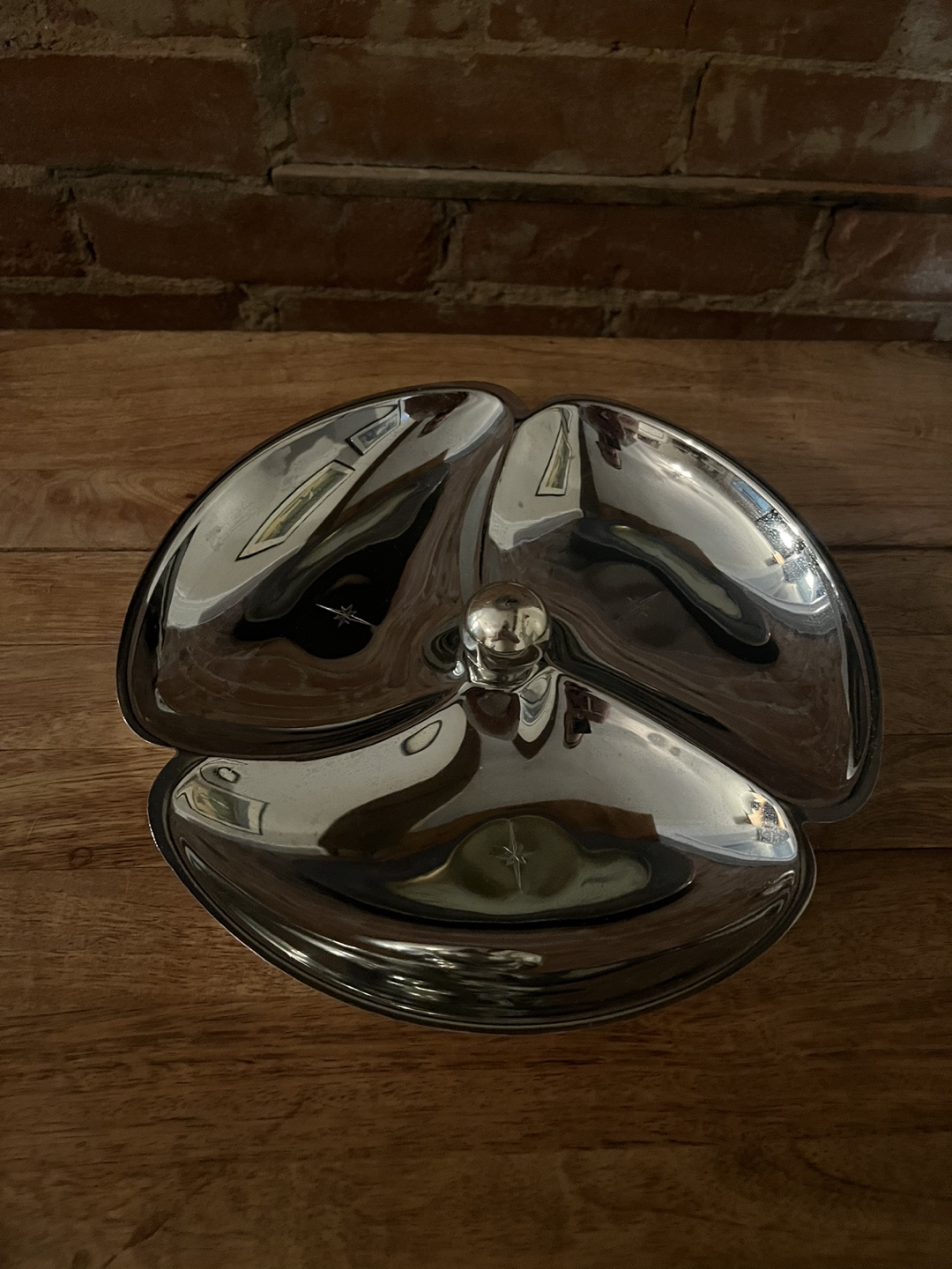 Two MCM Vintage Chrome Three Petal Serving Dishes thumbnail