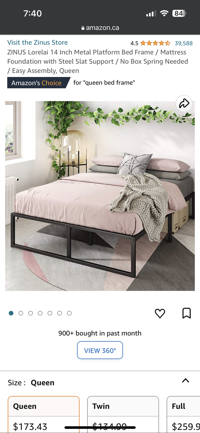 Bed frame and mattress