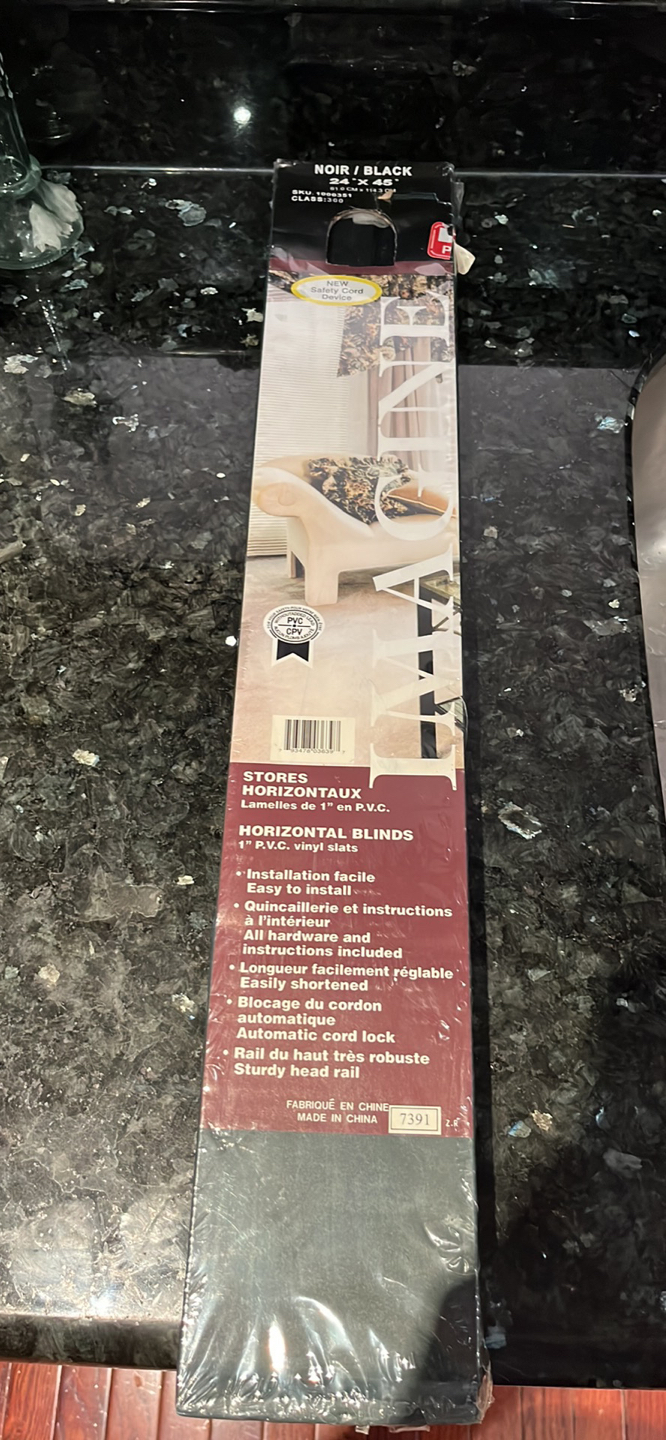 24x45 1” Black PVC Vinyl Slats Horizontal Blinds thumbnail