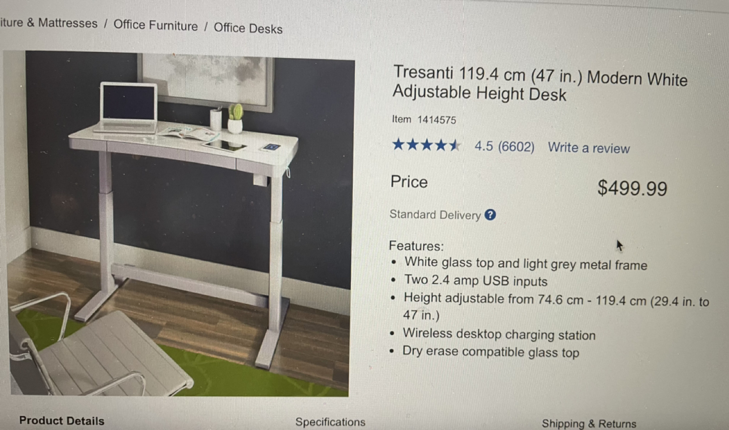 White adjustable sit/stand desk