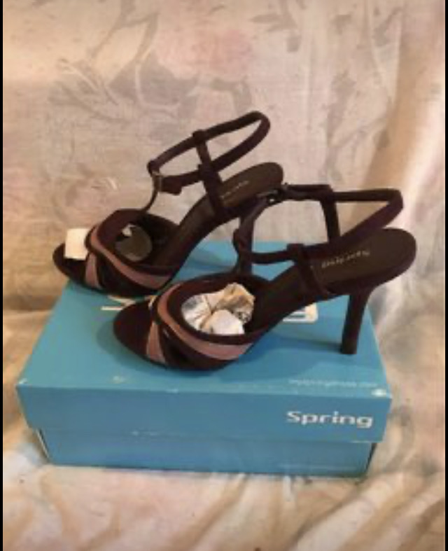 Purple with pink strip ankle- strap heel image indicator(2)