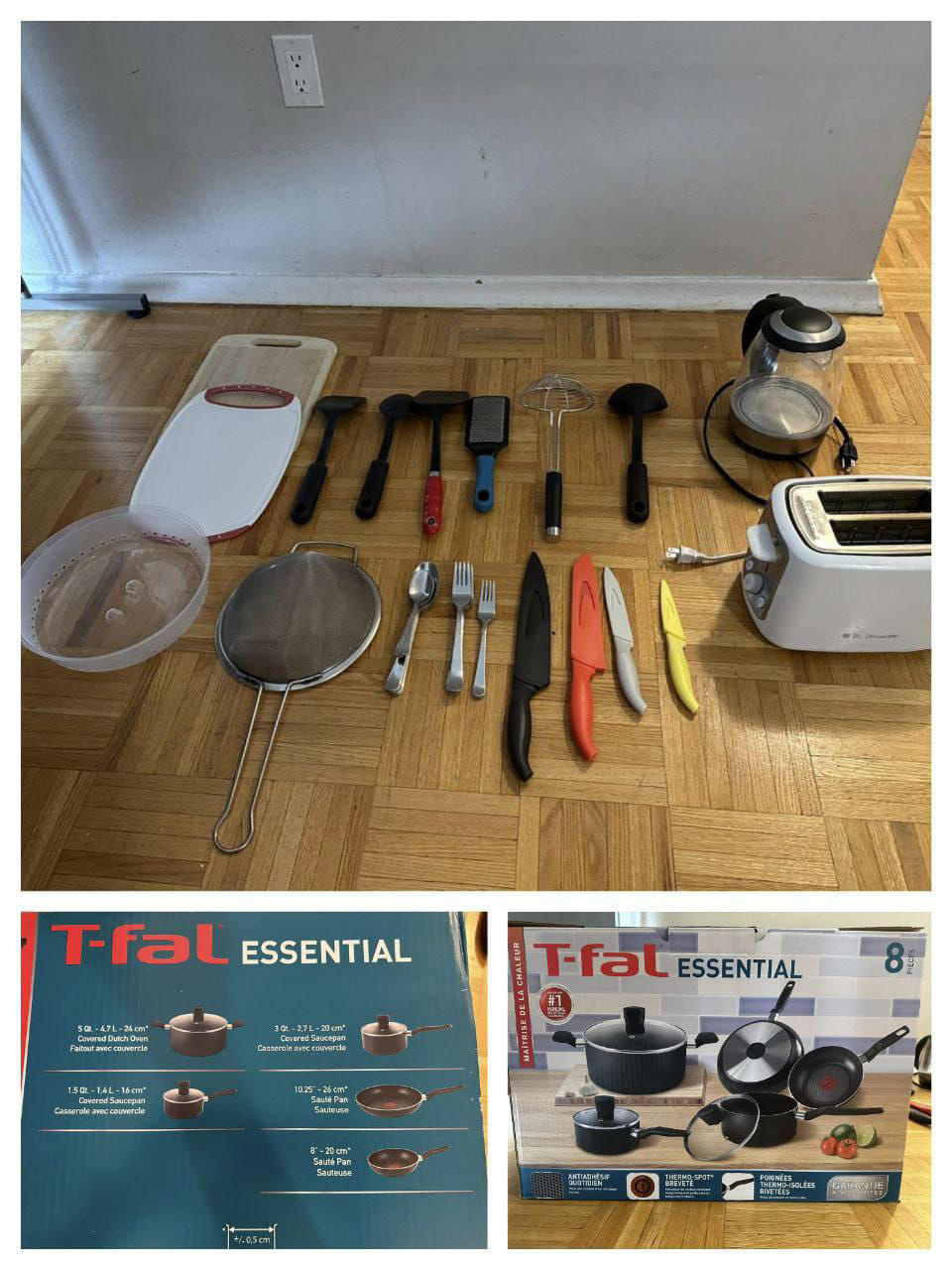 Utensils, kettle , toaster and pan set ( 5 pieces)