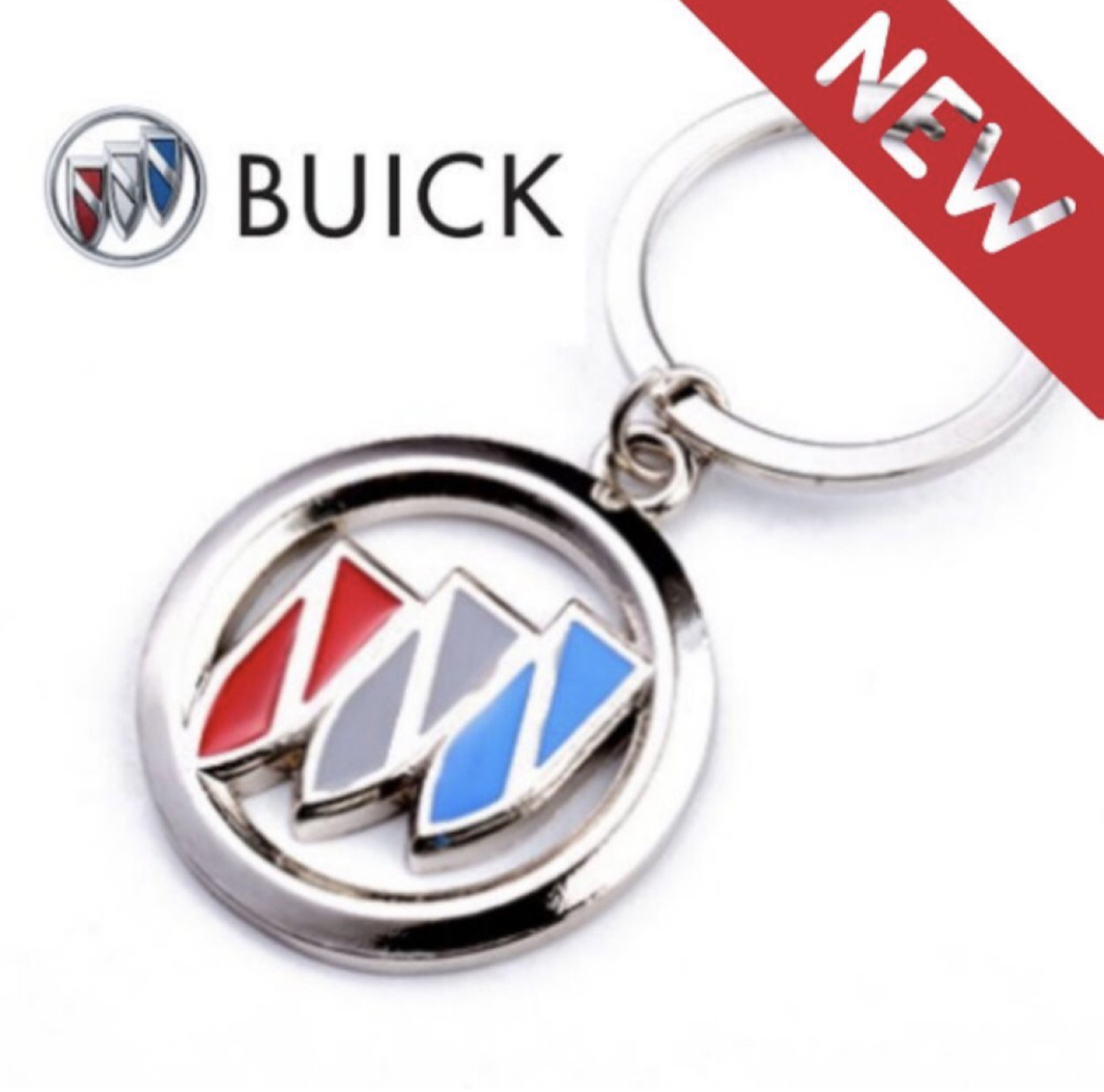 NEW 🚗 Buicki logo 3D Chrome/Metal Keychain & Ring NEW IN PACKAGE
