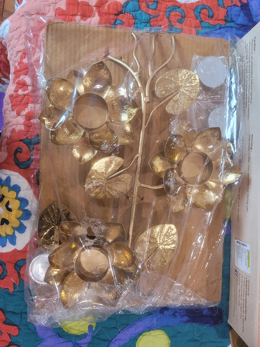 beautiful tea light stand golden Diwali gift brand new image indicator(3)