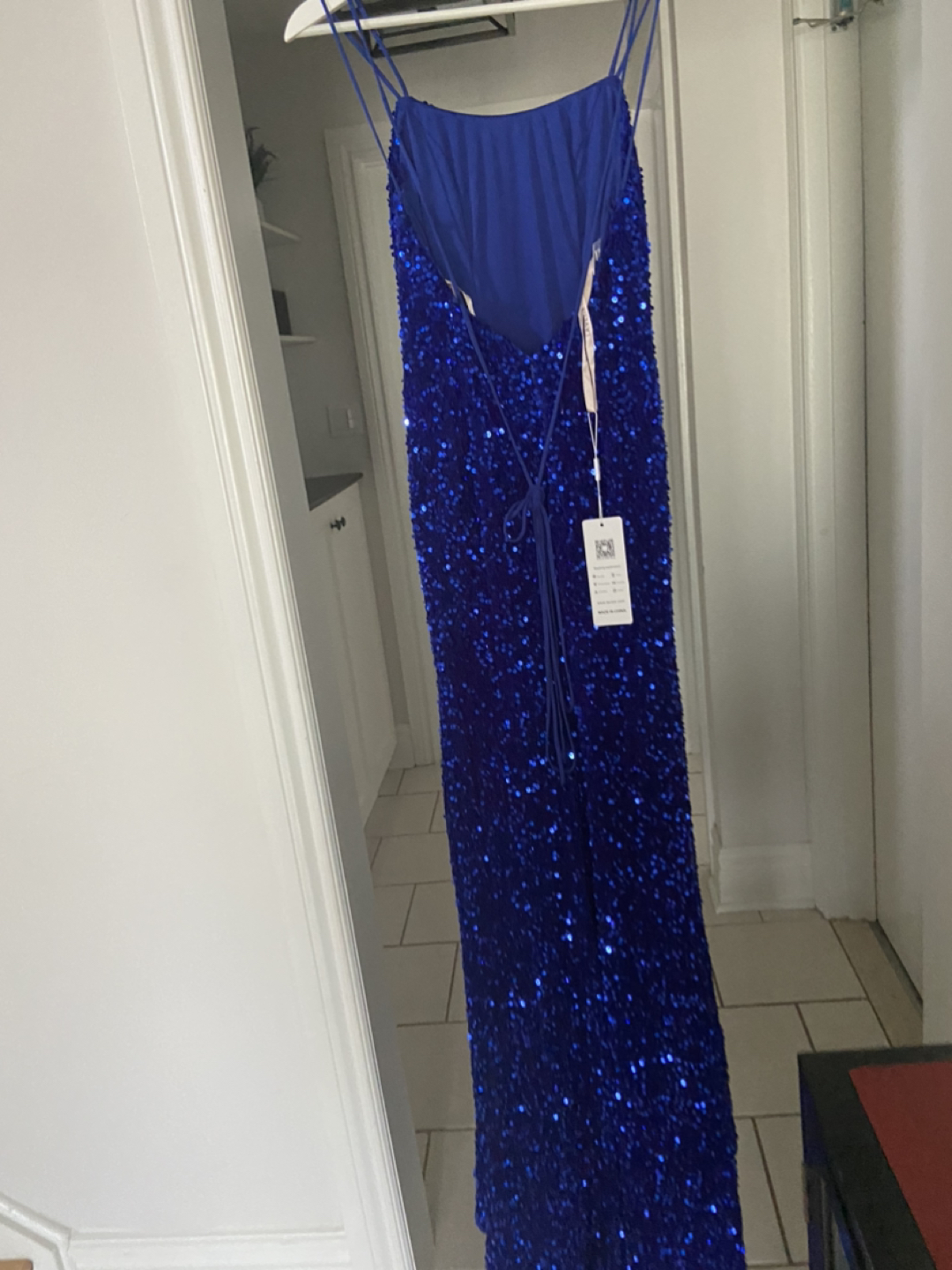 New, Royal Blue, sequin dress with side slit, low back - photo 5