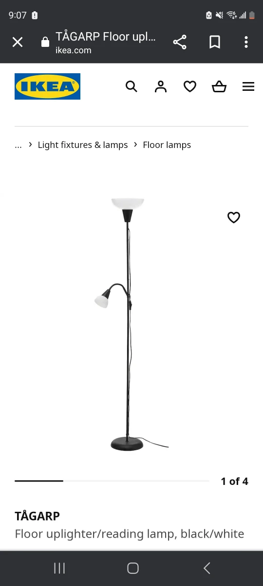 Floor uplighter/reading lamp, black thumbnail