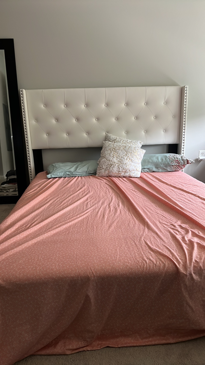 Bed box, 12” mattress from IKEA, and headboard