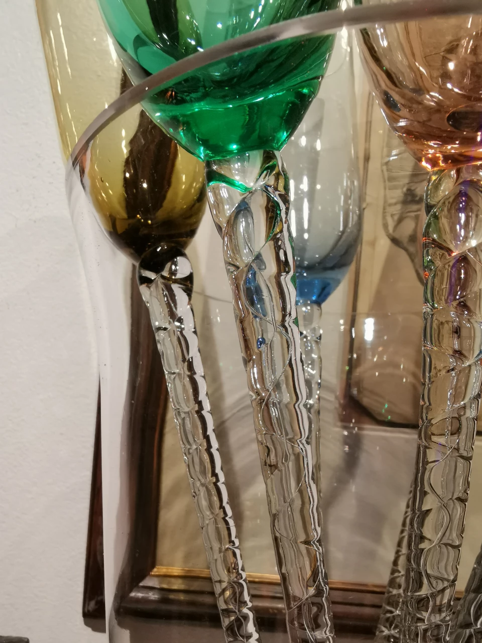Vintage 1960's hand blown coloured 6 long stem Champagne Flutes - photo 4