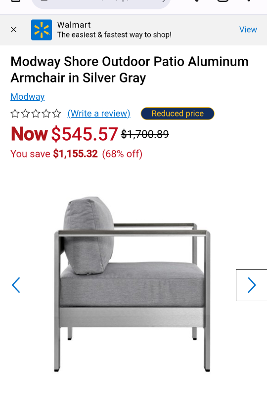 Modway Shore Outdoor Patio Aluminum Armchair in Silver Gray