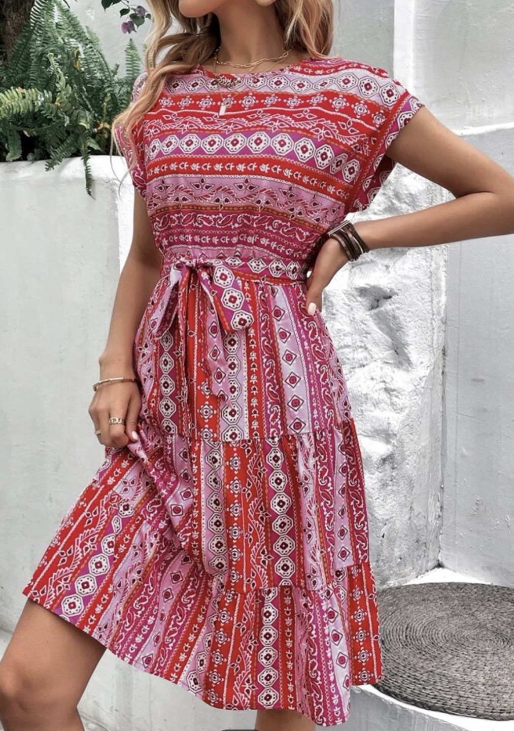 Geo print hem belted Dress - photo 2