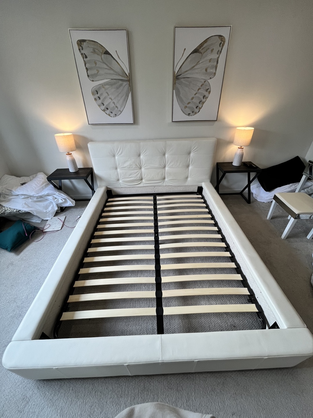 White leather Queen bed frame - photo 2