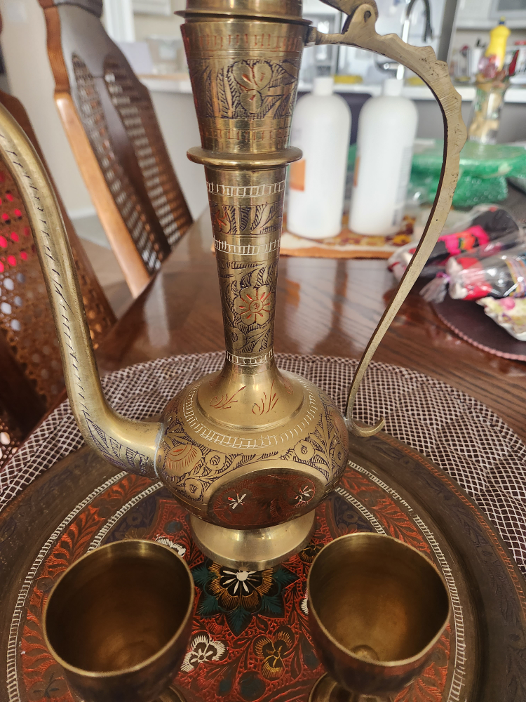 Ornamental Arabic/Turkish teapot, cup and platter set thumbnail