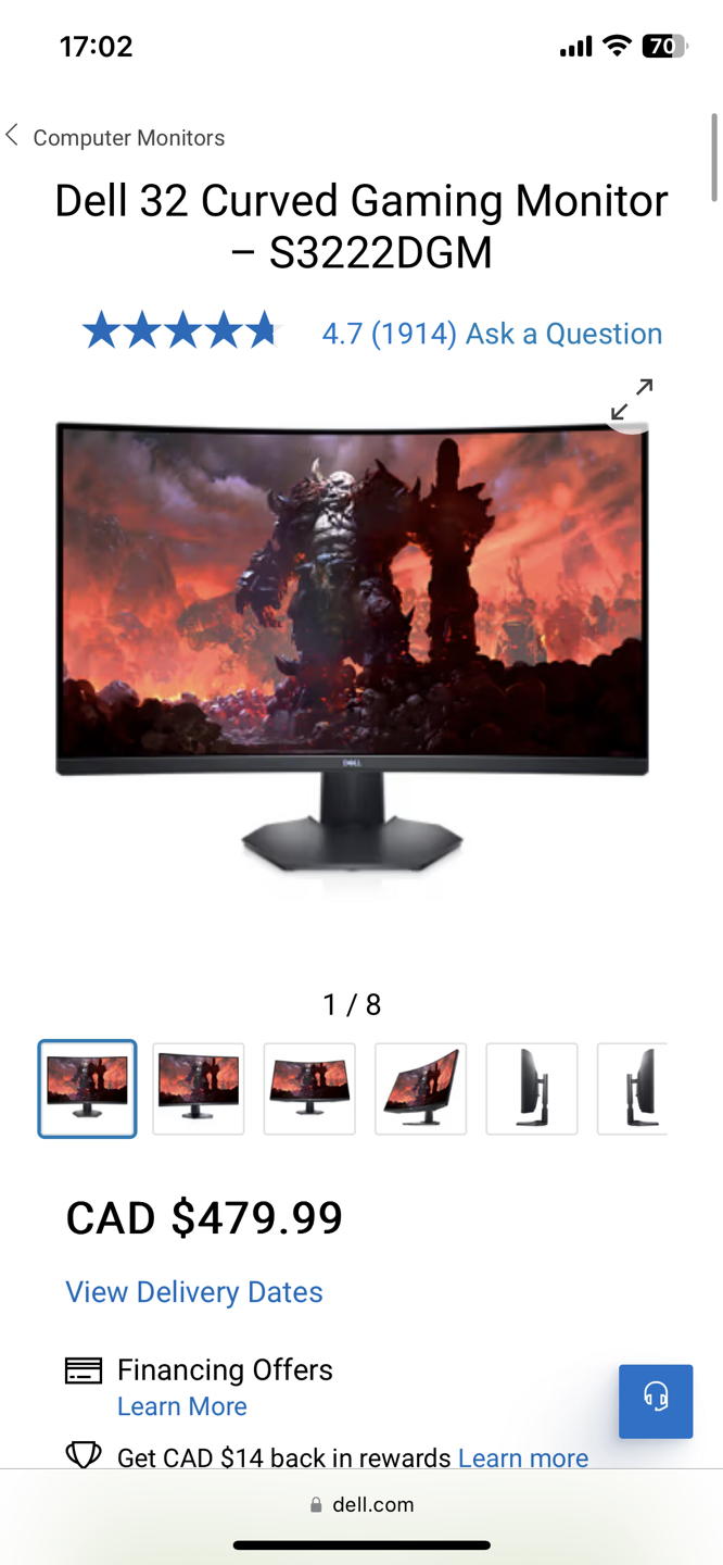 34 inch Dell Gaming monitor (optional ergonomic stand)
