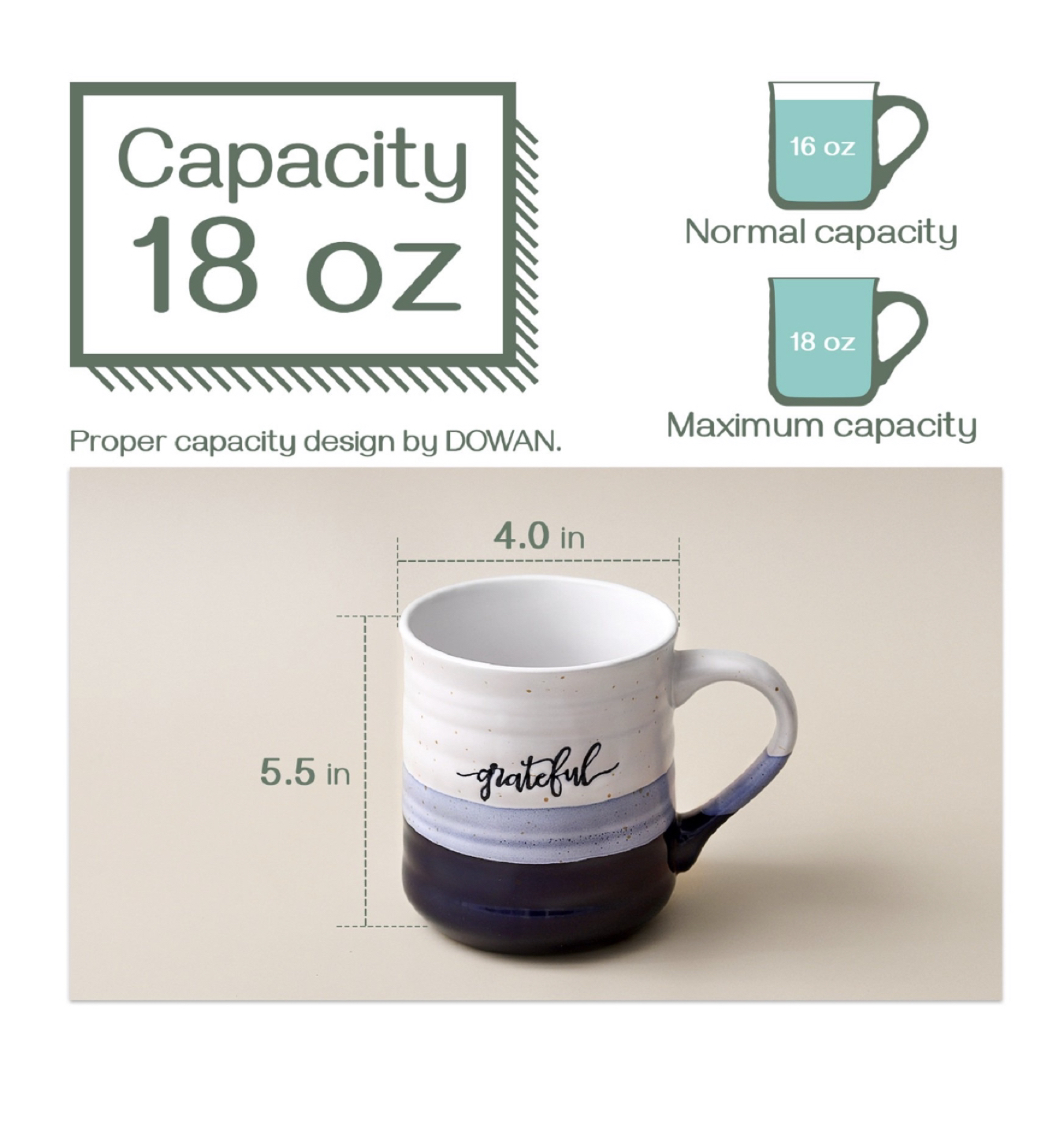 BNIB DOWAN 18 oz Large Coffee Mugs, Ceramic Mug Set of 2 image indicator(2)