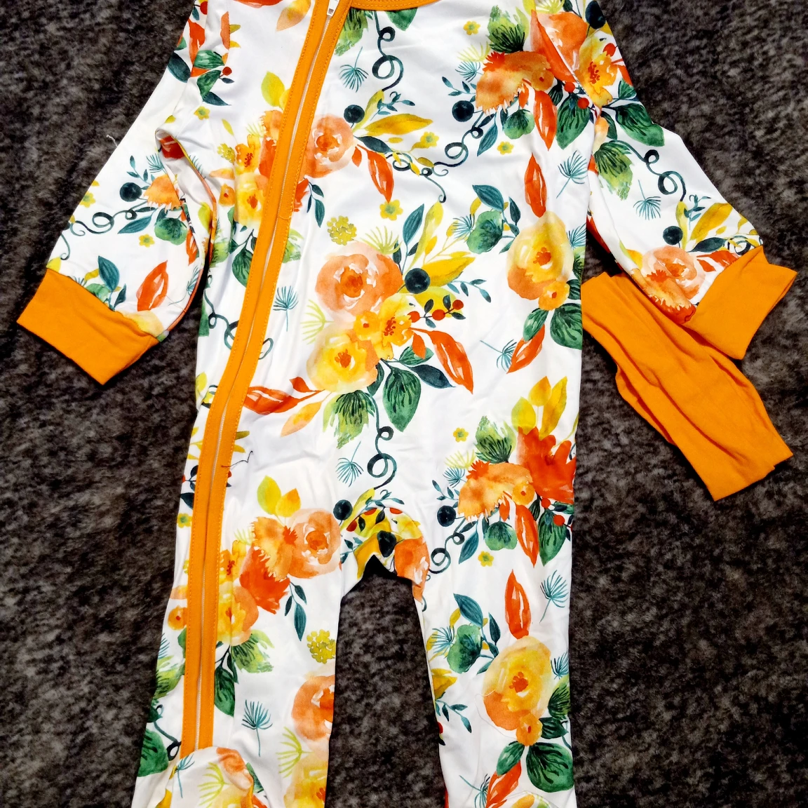 2-Piece Infant Zip-Up Floral Footed Jumpsuit & Headband