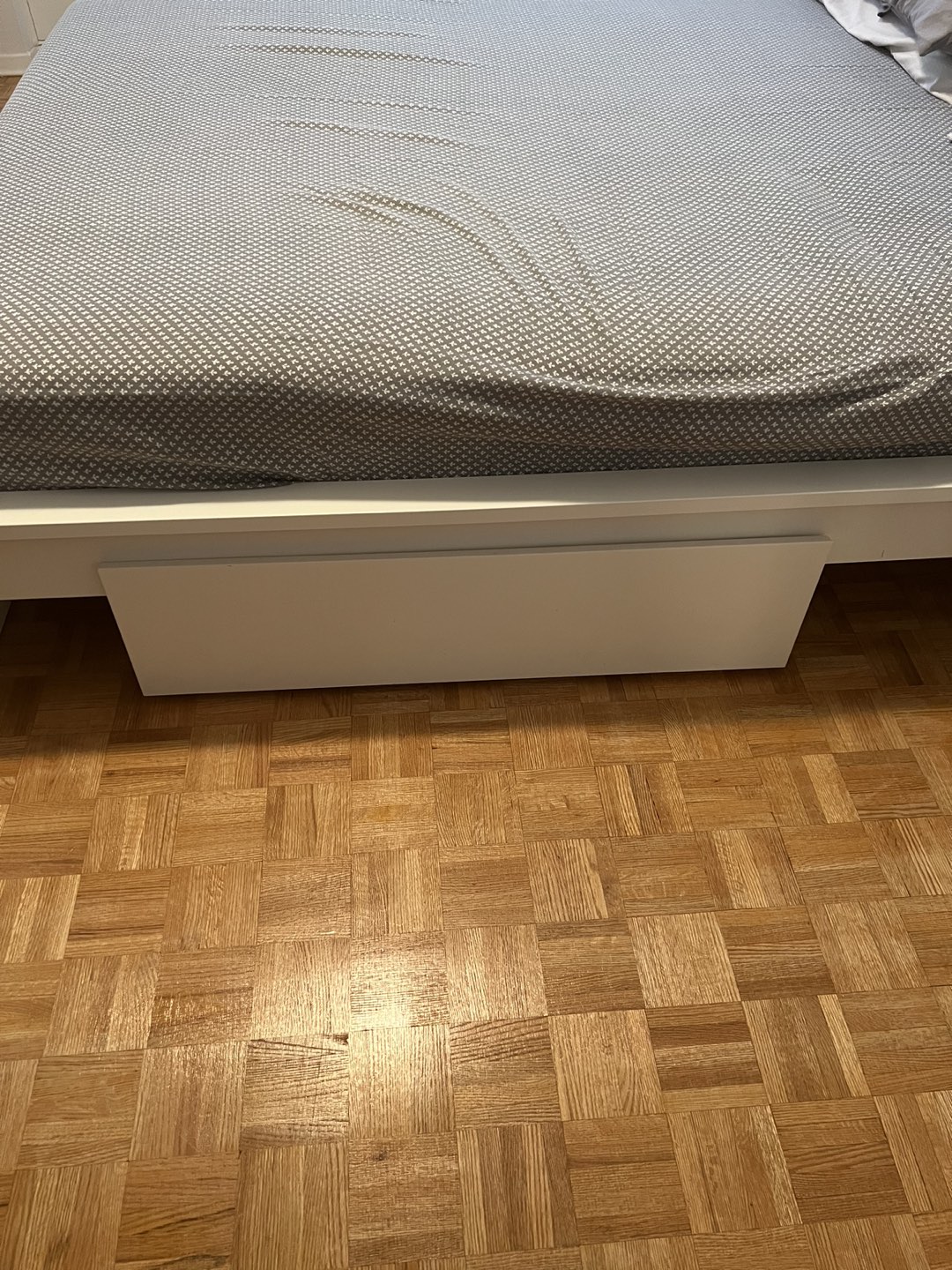 Ikea queen bed with mattress and 2 storage drawers
