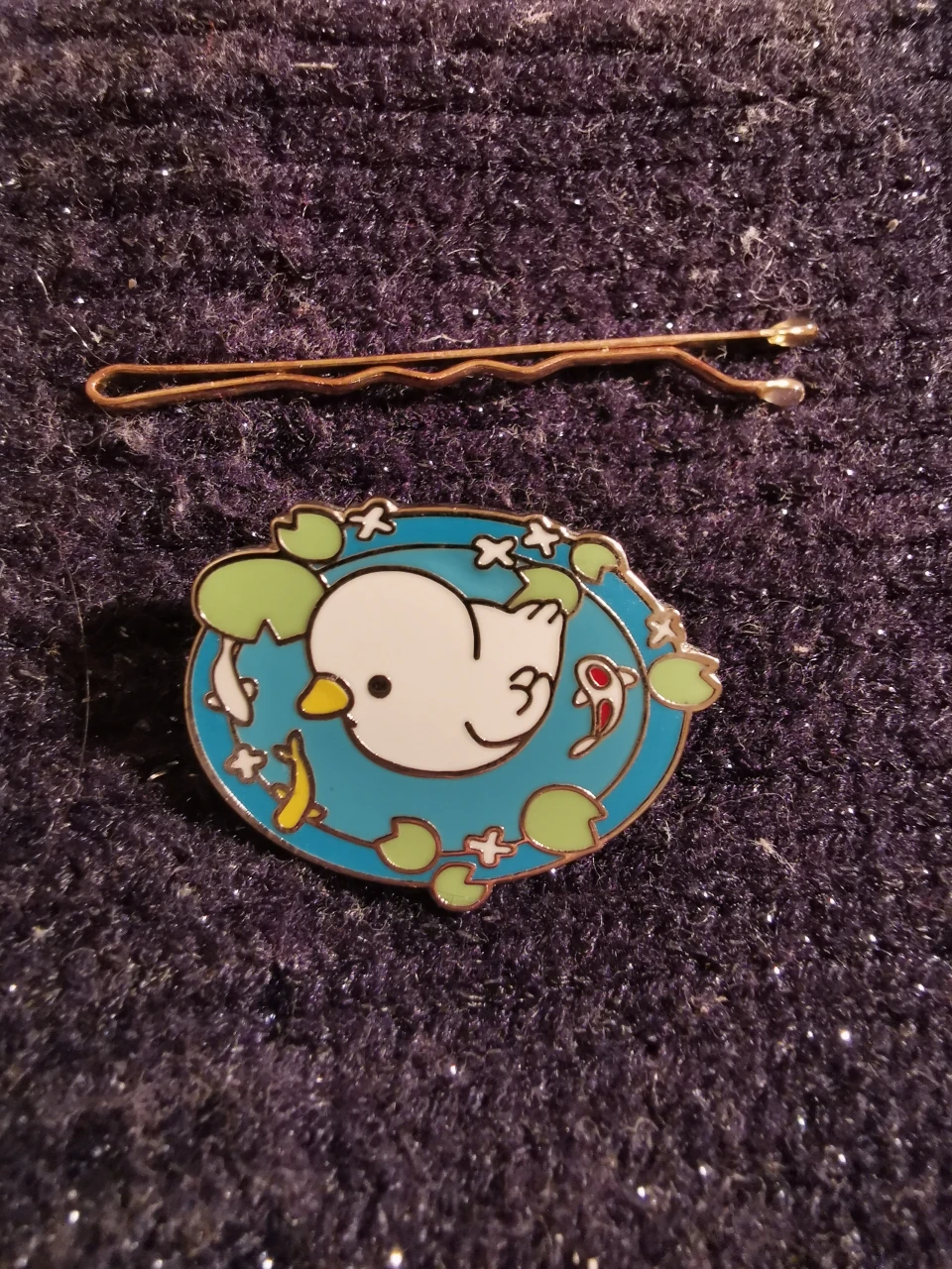 koi fish pond, ducky lapel pin