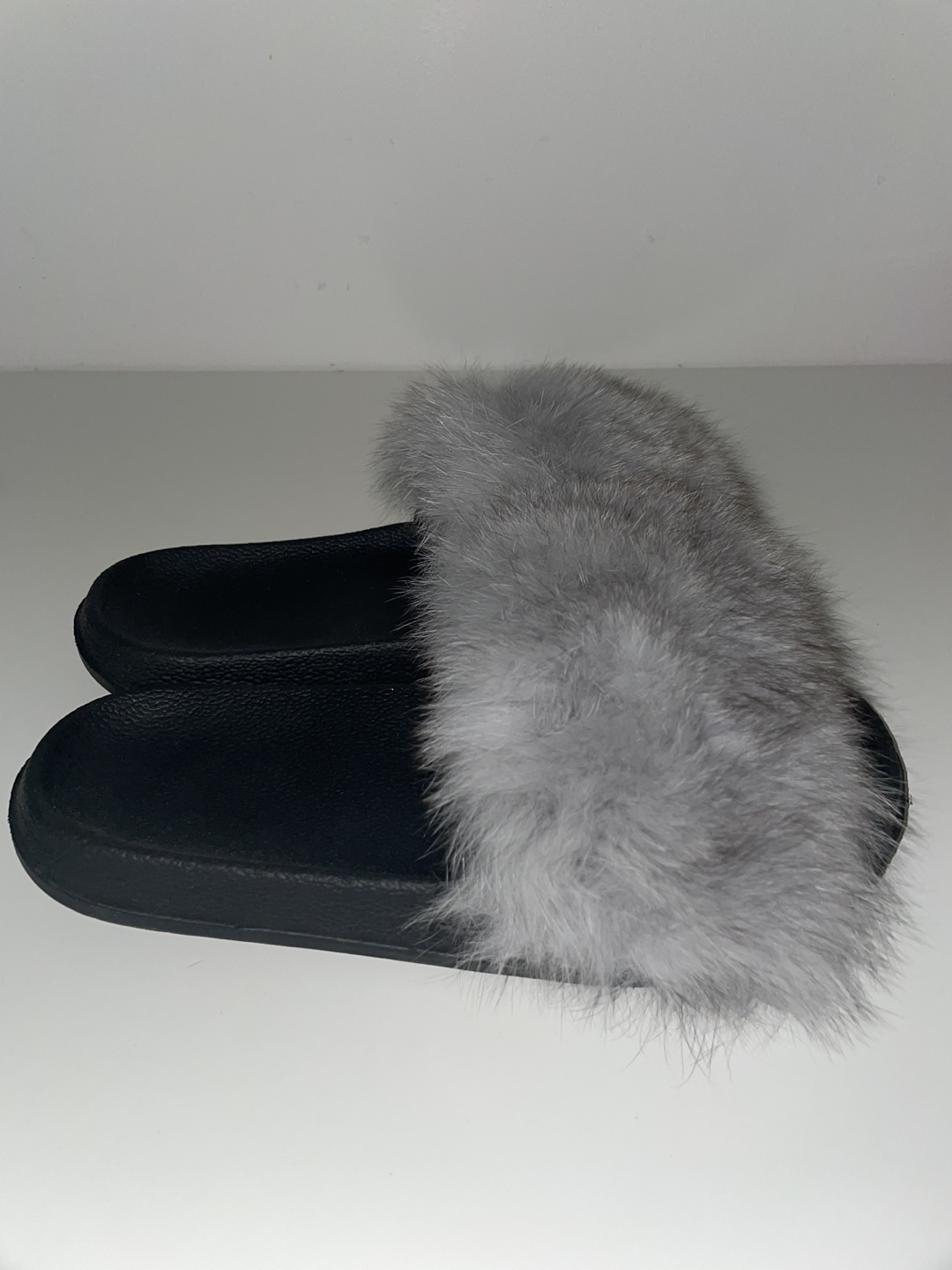 BRAND NEW Black Slides with Gray Fur - photo 2