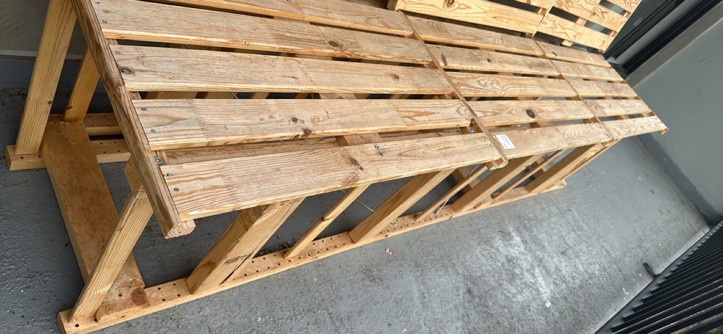 Long wooden bench