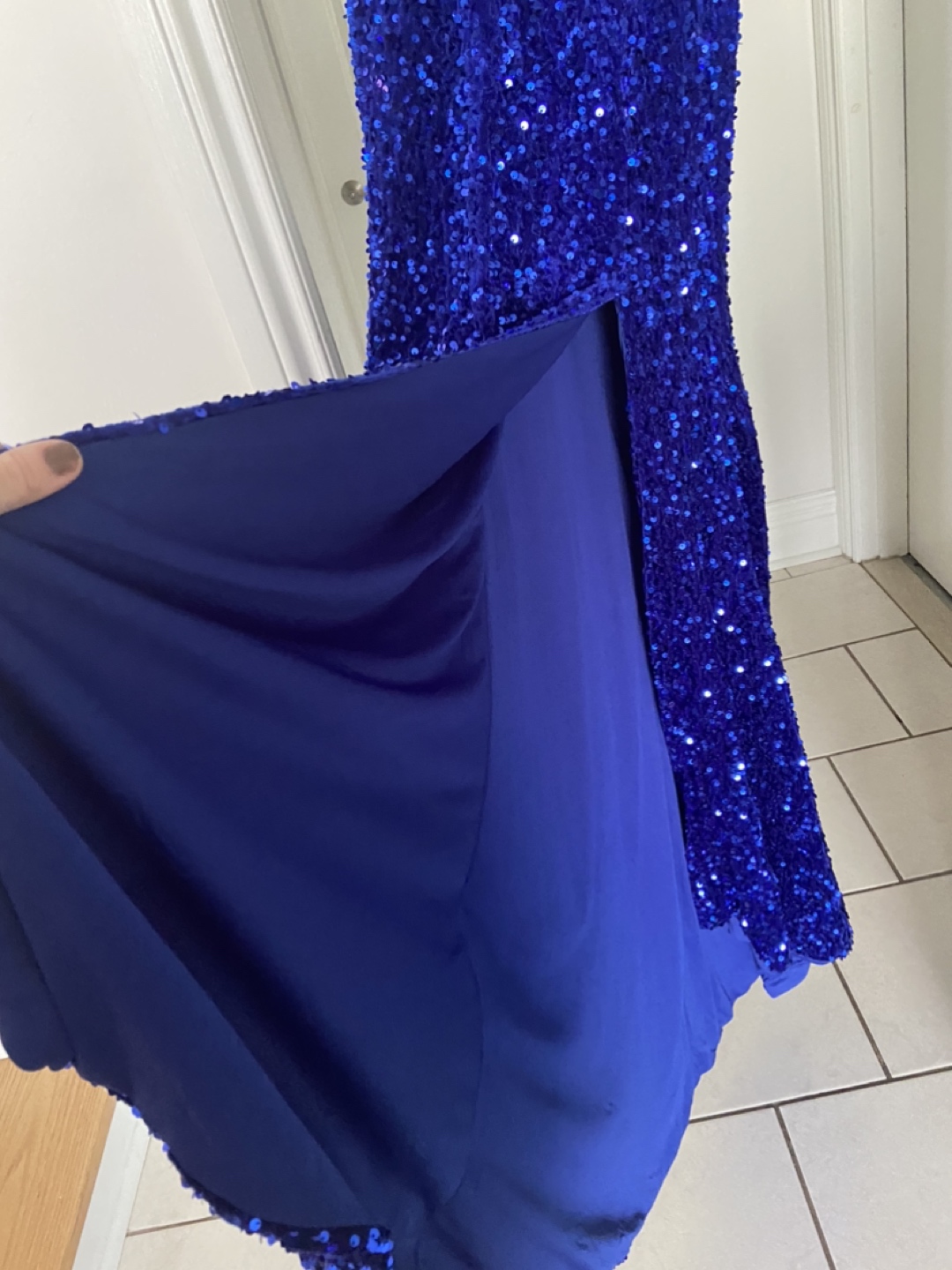 New, Royal Blue, sequin dress with side slit, low back - photo 3