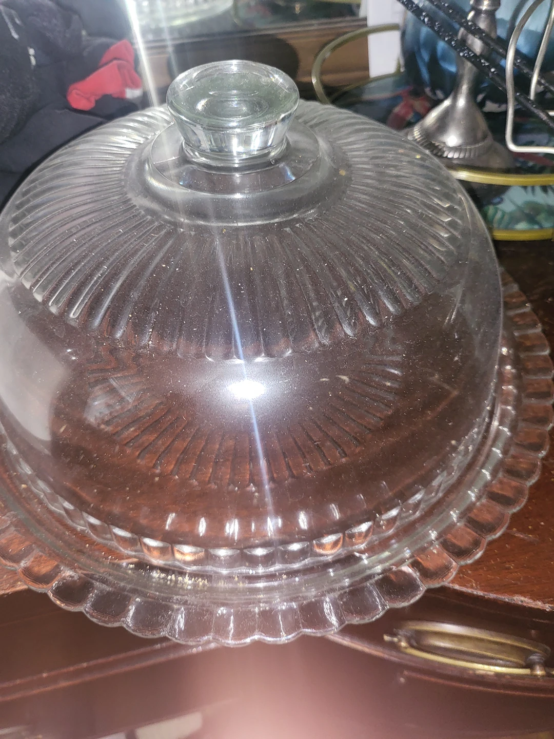 glass cake plate/dome.. thumbnail