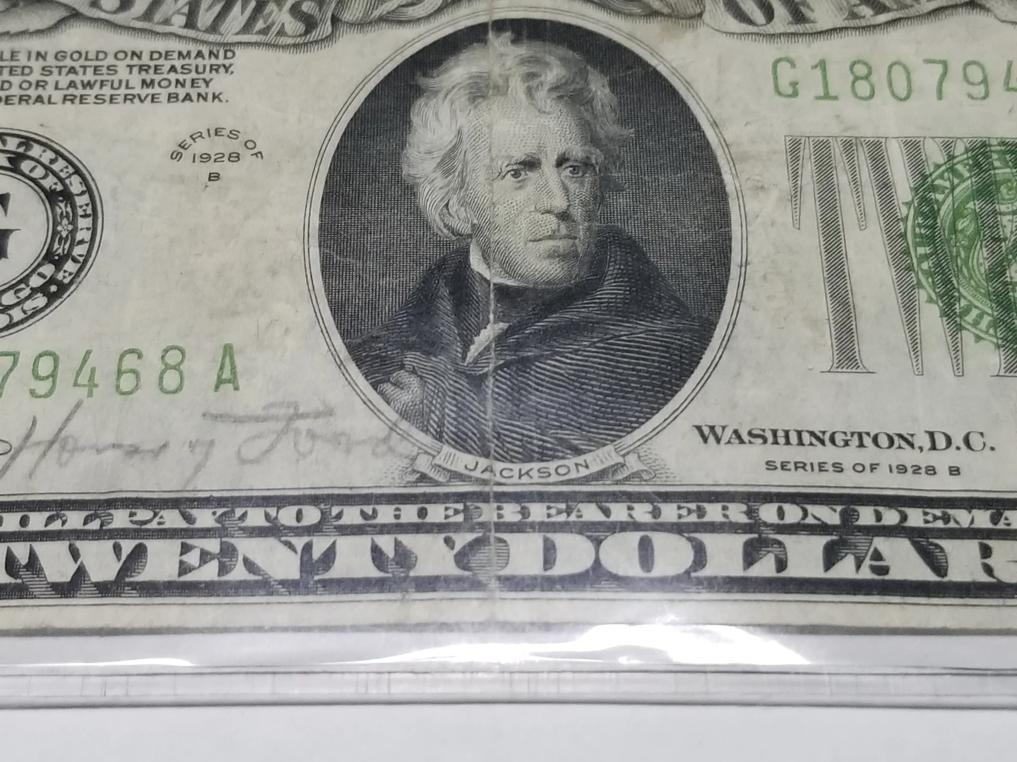 1928-B $20 Dollar Bill Federal Reserve Note Gold Clause Chicago image indicator(10)