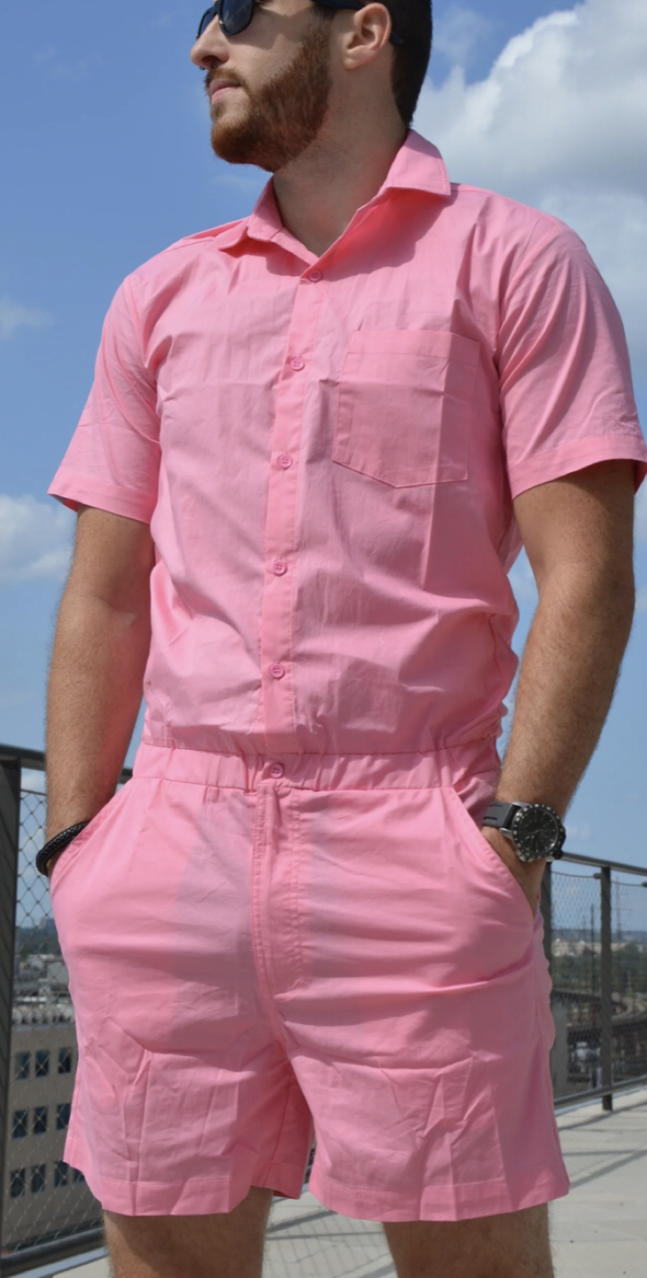 Mens pink onesie romper (m) thumbnail