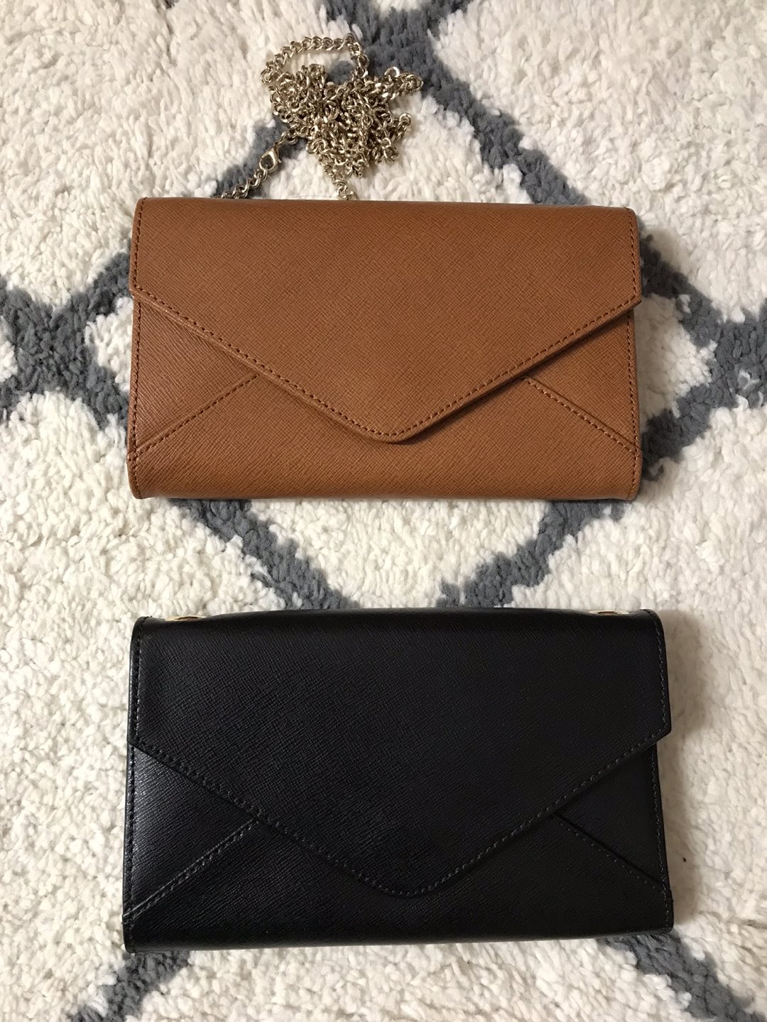 Barneys NY leather wallet on chain black and brown