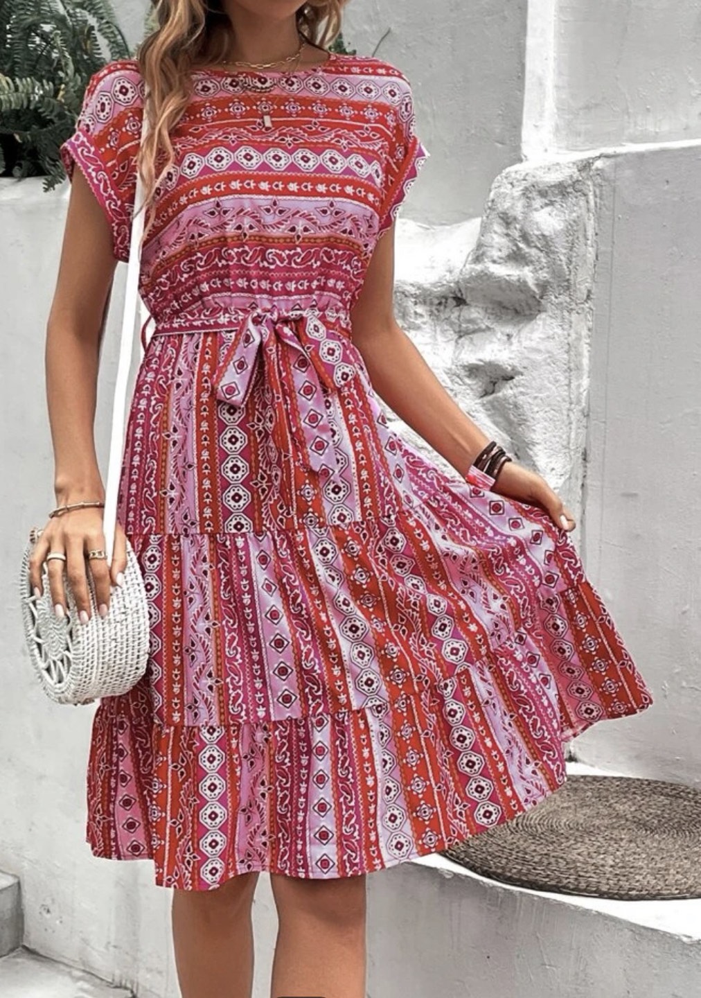 Geo print hem belted Dress image indicator(3)